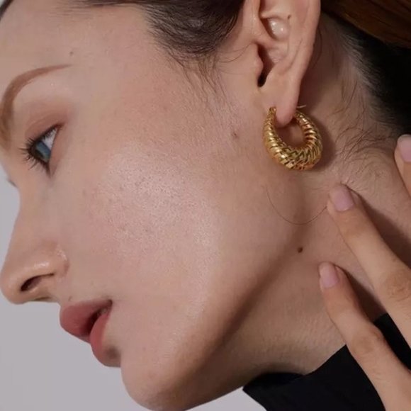 18k Gold Plated Croissant Hoop Earrings - Picture 2 of 10